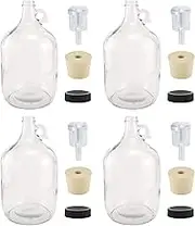 North Mountain Supply 1 Gallon Glass Fermenting Jug with Handle, 6.5 Rubber Stopper, 2-Piece Airlock, Black Plastic Lid - Set of 4