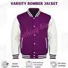 Letterman Varsity Bomber Purple Wool & Genuine White Leather Sleeve Jacket