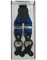 [Formalaties] Paisley Tapestry Convertible Suspenders Braces Y Back in Royal Blue