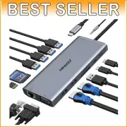 Versatile USB C Docking Station with Dual 4K Outputs & Extensive Port Options