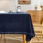 Linen Tablecloth Table Cloth Stitching Tassel Rectangle Decorative Natural Ta...