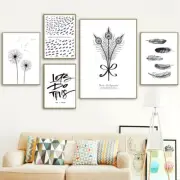 Dandelion Feather Poster Black White Nordic Simple Decor Wall Art Canvas Print