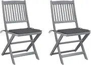 Folding Outdoor Chairs 2 pcs with Cushions Solid Acacia Wood Patio Chairs, Outdoor Furniture