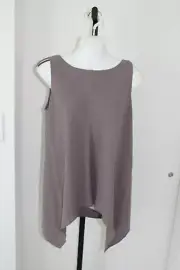 Eileen Fisher NWT $258 gray 100% silk sleeveless fly away top tunic size S/M