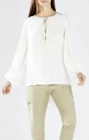 BCBG MAXAZRIA EVANNA DOUBLE-TIE SILK PEASANT BLOUSE / TOP Small NWT $228
