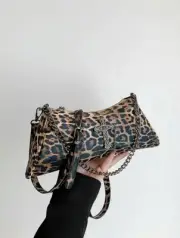 Leopard Print Criss Cross Design Crossbody Bag Fashion Chain Pattern H Tote