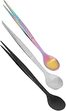 ARTSEWPLY Chef's Essential Stainless Steel Stirring Spoons with Tweezers Long Desert Spoons for Tasting Sampling and Serving