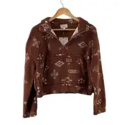 NWT Pink Rose Sherpa Aztec Pattern Quarter Zip Cropped Sweatshirt. Faux Fur