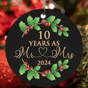 10 Years As Mr & Mrs Ornament 10th Anniversary Wreath Christmas Gift Tree Decor