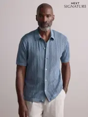 Blue Silk Rich Signature Button-Through Polo Shirt (AJ8698) | $87