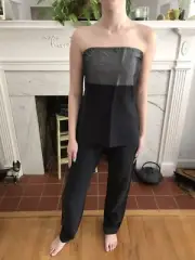 NOS Vintage 90's Narciso Rodriguez Strapless Black Gray 2 Piece Pantsuit 6