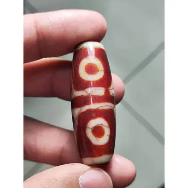 御幸天珠 AA03352 金剛四眼天珠 29x10mm 龍紋天珠 紅玉髄 赤瑪瑙 ツヤ
