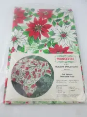 VTG Christmas Poinsettia Holiday Tablecloth Sunglo 52x52 Square NEW USA Made