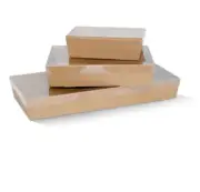 8cm Brown Kraft Corrugated Cardboard Catering Tray Grazing Box with Window Lids