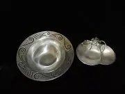 LOT 2 Vintage Lenox Spyro Silver Metal Serving Bowl & snack tray 80s Retro