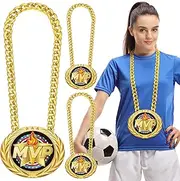 'Equsion 3 Set Greatest of All Time Turnover Chain Medal 6'' Big Gold MVP Champ Goat Medal Necklace Award MVP Goat Champion Chain for Goat Football Champion Chain League Awards Sports Achievement'