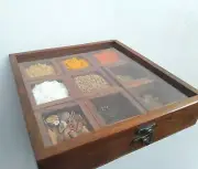 Wooden Spice Box Set with Spoon for Kitchen (8 X 8 X 2 Inches, Brown) KU