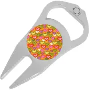 Hearts on Orange Golf Ball Marker Divot Repair Tool Bottle Opener