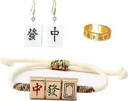 yUhe2018Cw Mahjong Gifts Accessories A Set Of LUCKY Woven Gambling Cotton Chinese Bracelet Mah jongg Drop Earrings Ring Adjustable Unisex For Women Men