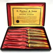 Parker Sons Stainless Steel 3709 Sheffield England Set Of 6 Steak Knives Antler