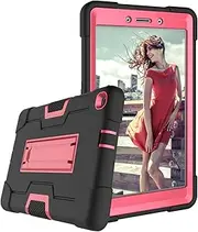 Case for Samsung Galaxy Tab A T290/T295 (2019 Version), Slim Heavy Duty Shockproof Rugged Protective Case with Kickstand for 8.0 inch Galaxy Tab A Cover for Kids (Black+Rosered)