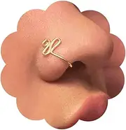 [Aneneiceera] Vintage Nose Ring Hoop Gold Swirl Nose Ring Stud Tiny Geometric Nose Screw Stud Ring Boho No Piercing Nose Hoop Clip On Nose Ring Jewellery for Women, Zinc