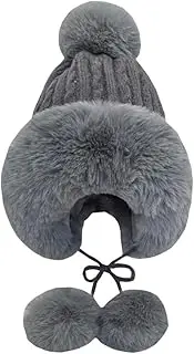 [RYZGOJV] Winter Beanie Hat for Women Plush Cotton Lined Pom Pom Hats for Girls Warm Winter Knit Skull Cap-Dark Grey, Dark Grey