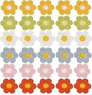 30Pcs Crochet Flower Cute DIY Sunflower Cloth Patch Knitted Flowers Decorative Sew on Floral Patches for Sewing Craft Accessories Crochet Flower Sewing Accessories Iron on Patches