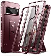 Dexnor Full Body Case for Google Pixel 8 Pro【Double Front Frame & Kickstand 】, Bumpershock Technology Drop Protection Rugged Phone Cover Shockproof Protective Bumper Case - Red