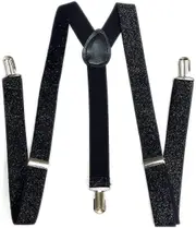 GLITTER SPARKLE SUSPENDERS Braces Clipon Elastic Y-Back Slim Adjustable - Black (Glitter)
