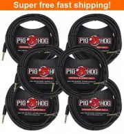 6 Pack Pig Hog PCH20BKR Black Woven ¼” TO ¼” Right Angle Instrument Cable, 20ft