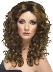 Glamour Womens Brown Curly Costume Wig