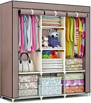 [Homyspire] Wardrobe Storage Organiser, Portable Wardrobe with Hanging Rods, Clothes Rack, Foldable, Cloakroom, Bedroom, Study, Stable, Wardrobe Organiser