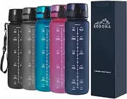KOBONA 1L Motivational Water Bottle with Time Marking Hydration Tracking Reminder for Sports Fitness - Wide Mouth for Ice, Fruit Infuser, Leak Proof, Light-Weight BPA Free Tritan, DARK BLUE