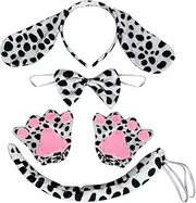 5 Pcs Puppy Dog Costume Set,Animal Costume Set Dog Ears Headband Fake Nose Bow Tie Collar Dog Tail Kids Adults Costume Accessory for Halloween Cosplay Party,White