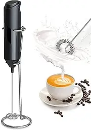 [TOCHANGE] Coffee Milk Frother, Portable Handheld Foamer with Stainless Steel Stand for Lattes, Cappuccino, Frappe, Chocolate, Matcha, Electric Milk Frother (Black)