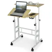 Giantex Mobile Stand Desk Small Laptop Table Height Adjustable Workstation Home Office Desk, Natural