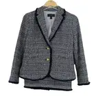 NEW J. CREW TWEED LADY Fringe COAT Blazer SKIRT SET Women 2 4P Navy