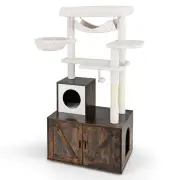 Costway150 cm Cat Tree with Litter Box Enclosure Hidden Washroom-Brown