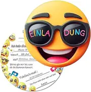 Shengou 15 x Smiley Invitation Cards Children's Birthday Party Diameter 13.5 cm Original Invitation Cards Birthday for Boys and Girls Funny Round Expression Invitation (Pack of 30)