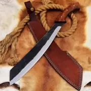 Hand-Forged Chopper Machete Knife with Leather Sheath – Full Tang High-Carbon St
