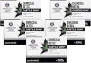 Ayouthveda Handmade Castile Soap with Activated Charcoal, Jaggery, Five Nourishing Oils & Peppermint, Cleanses Infection, 100 Gm (Pack of 5)