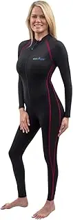 [EcoStinger] Women Full Body Coverup Swimsuit UV Protection UPF50+ Chlorine Resistant Black Pink Stitch