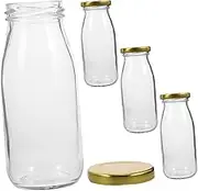 TIDTALEO 4Pcs Clear Glass Milk Bottles with Lids Leakproof Juicing Containers and Easy to Clean for Milk Juice and Drinks Storage