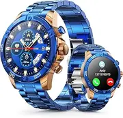 OHUGNA Smart Watches(Answer/Make Call), 1.53" Luxury Business Smartwatch for Men IP67 Waterproof, 100+ Sport Modes, Fitness Activity Tracker, Heart Rate Sleep Monitor, Pedometer (Blue)