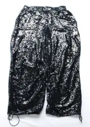 By Anthropologie Women's Petite Sequin Cargo Pants AH4 Black Size 12P NWT