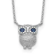 Sterling Silver Rh-Pltd Blue Glass Stone Owl 2In Ext Necklace