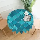 Tablecloth 60 inches Square Shape Turquoise Blue Waterproof Washable Round Ta...