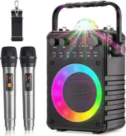 Portable Karaoke Machine with Bluetooth, Disco Lights, 2 Mics, for Kids & Adults