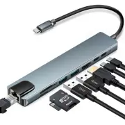 8 in 1 4K Multiport Type C To USB-C Adapter USB 3.0 Cable Hub for Macbook NEW